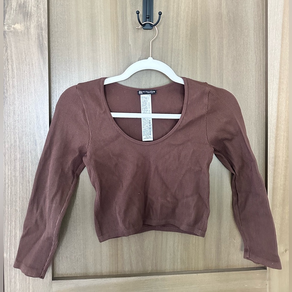 Zara Ribbed Brown Long Sleeve Top
